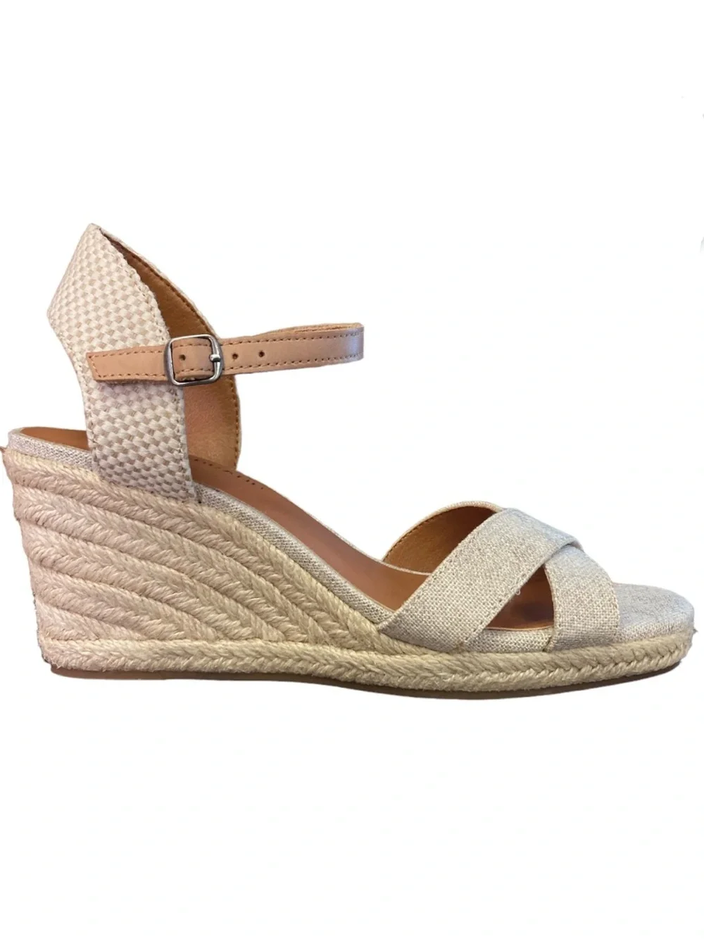 Lucky brand LK-MAEYLEE natural platinum metallic linen wedge heel size 8.5 M